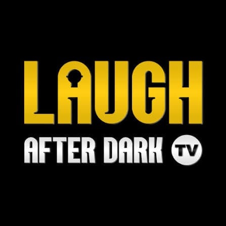 Laugh After Dark TV logo with yellow text on black background featuring network branding